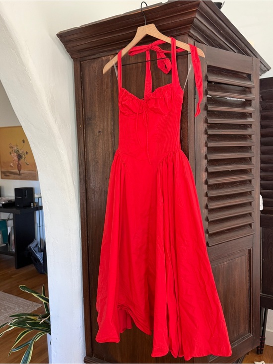House of CB Dresses & Skirts - House of CB Red Halter Midi Dress with Tie Neck